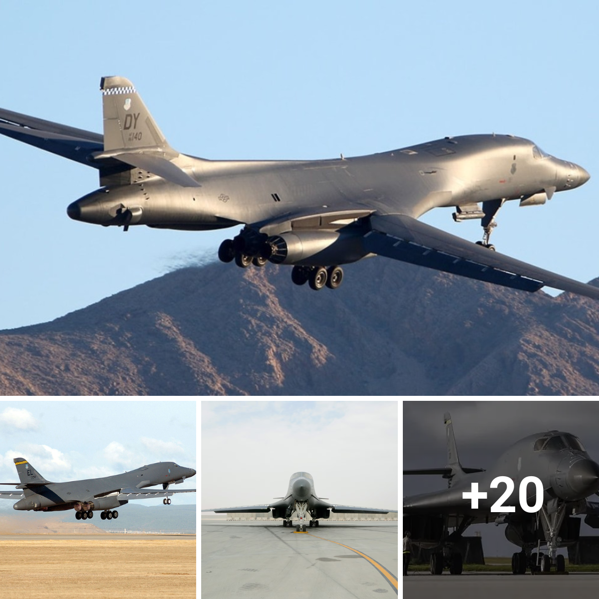 Decades of progress in strategic bombers are embodied in the power and technological display of a U.S. Air Force B-1B Lancer as it takes off.