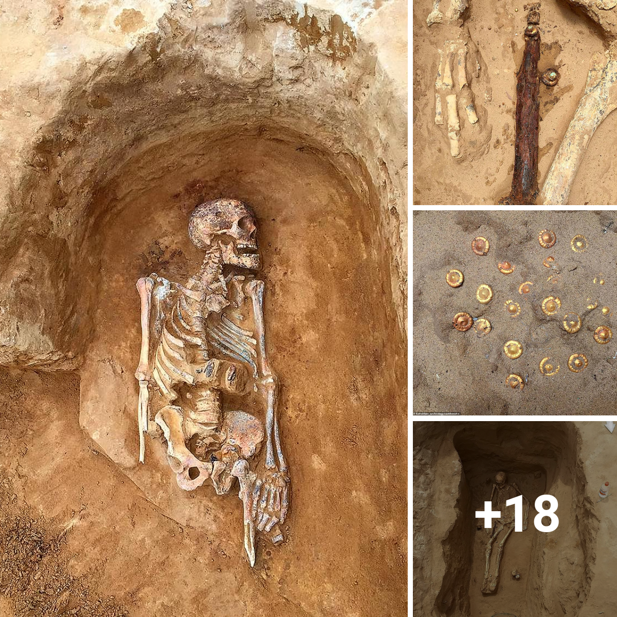 By the rotting body, the man found an old, dried skeleton with a large amount of gold.